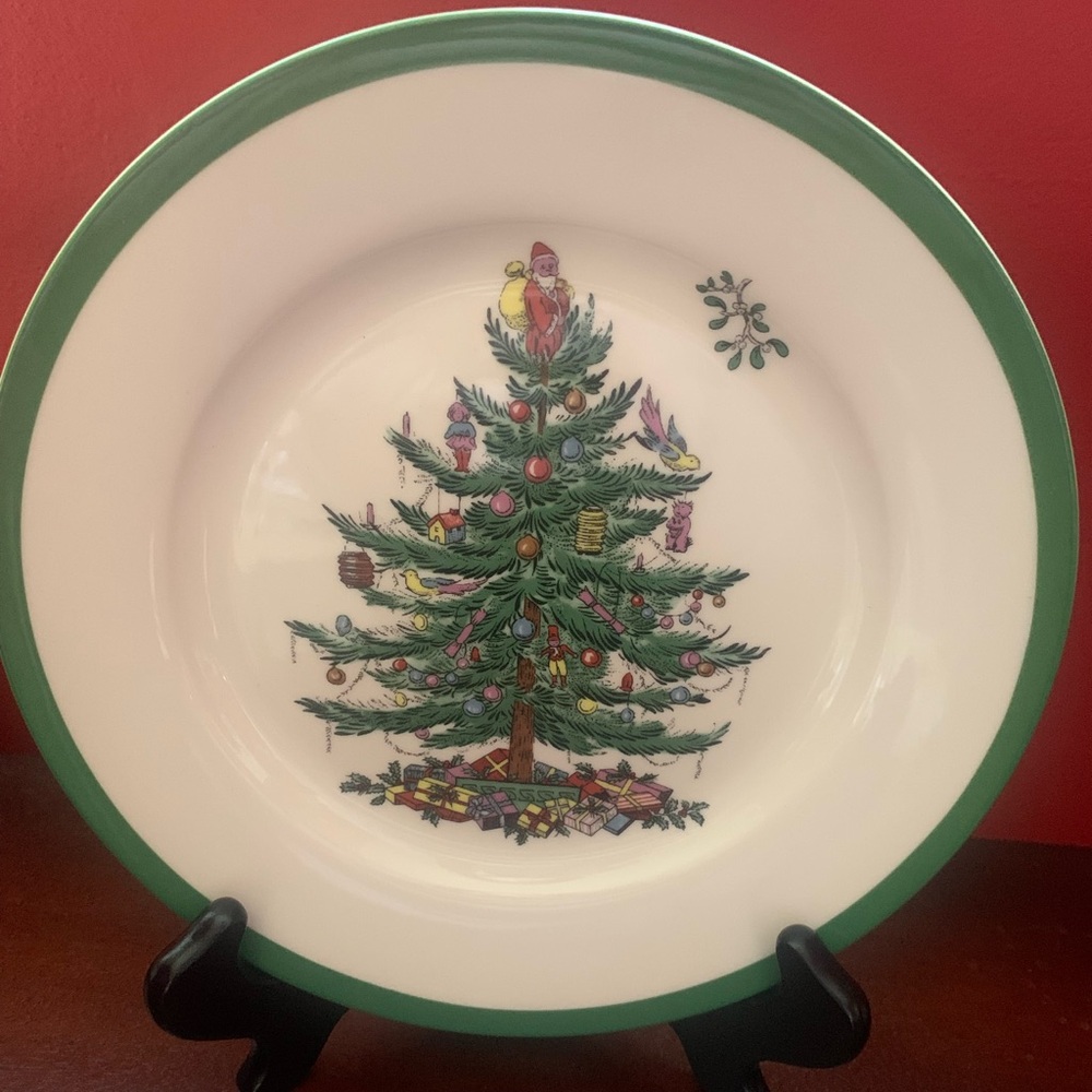 NIB Spode Christmas Tree 8” Stoneware Salad Plate, Set of 4